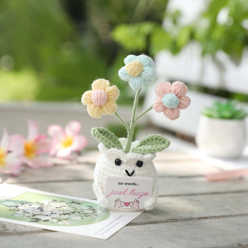 YOOJEE Crochet Sympathy Gifts for Loss of Loved One – No Words, Just Hugs Crochet Puff Flower Plant– Bereavement, Memorial, Get Well Soon, Grief Gift Idea for Loss of Grandpa Grandma Mom Dad - Image 2